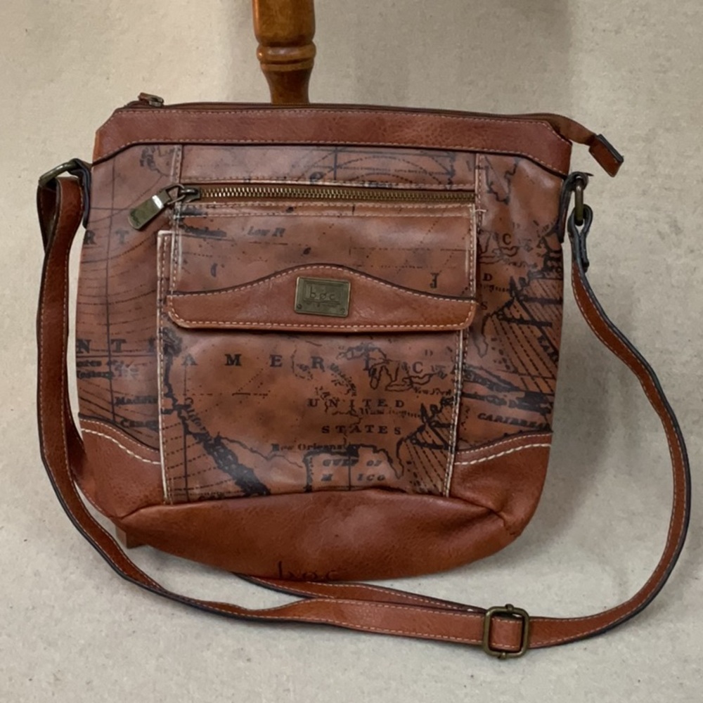 Brown Map Print Crossbody Bag